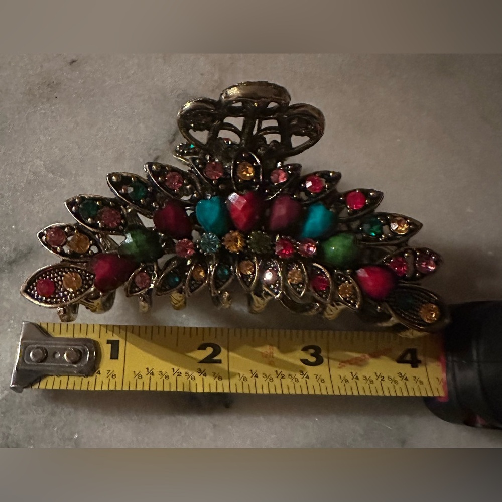 INZOPO Colorful Multicolor Vintage Large Metal Gemstone Hair Jaw Barrette. - Picture 7 of 7